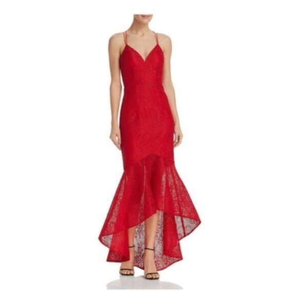 Bariano Australia open back lace Fishtail prom Wedding GuestRed Dress Sz.M